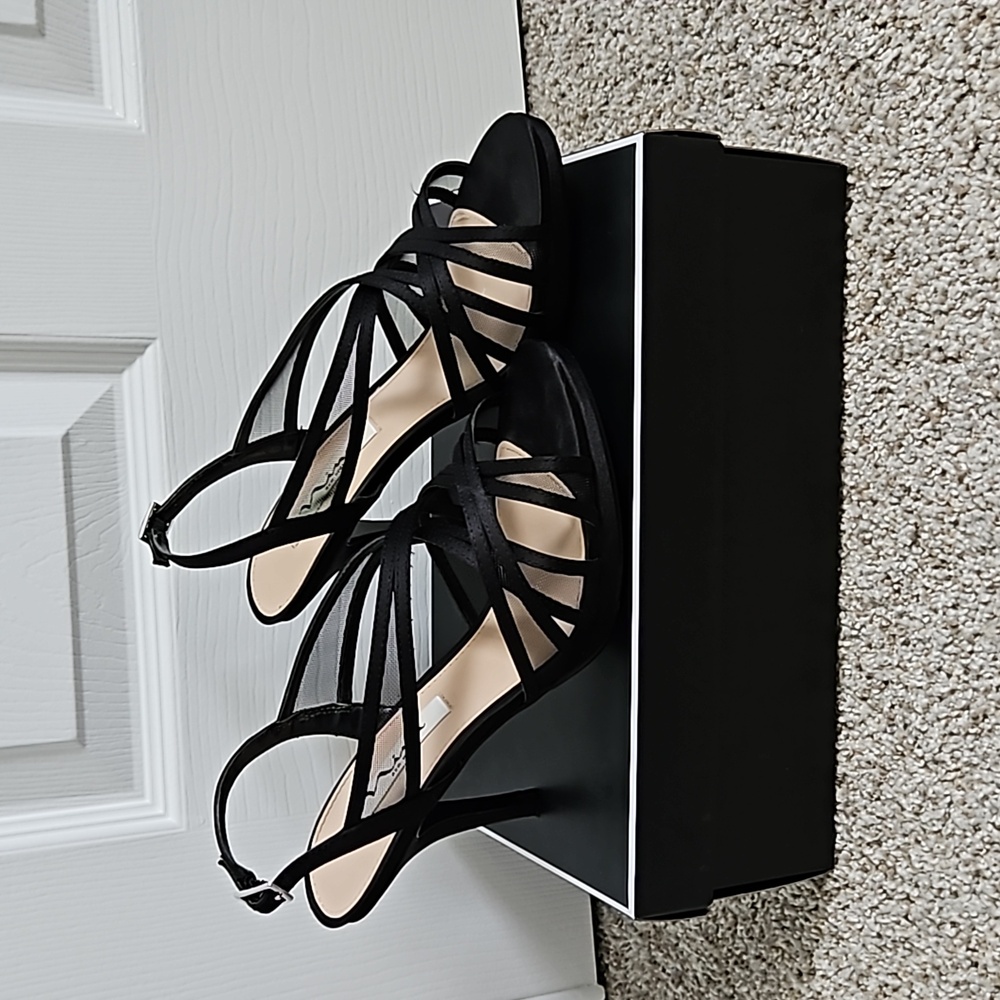 Nina evening black satin and mesh heels